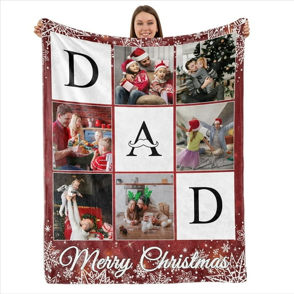 Birthday Christmas Wedding Gifts for Dad, Personalized Custom Blanket with Photo to Dad Men from Daughter Son, Custom Dad Gifts, Dad Blanket (DAD 9)