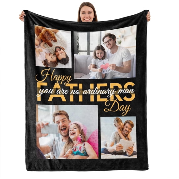Birthday Christmas Wedding Gifts for Dad, Personalized Custom Blanket with Photo to Dad Men from Daughter Son, Custom Dad Gifts, Dad Blanket (DAD 9)