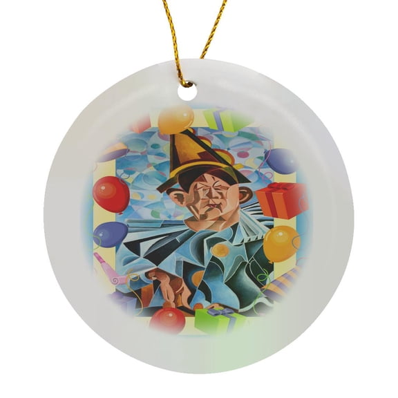 3drose, Birthday Clown- Birthday, Birthday Clown, Party, Party Clown, Clowning Around, Circus Clown, Circle Porcelain Ornament