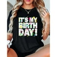 thumbnail image 1 of Birthday Confetti Graphic Celebration Tee T Shirt Tops Commuting Short Sleeve Round Neck Black S-5XL, 1 of 5