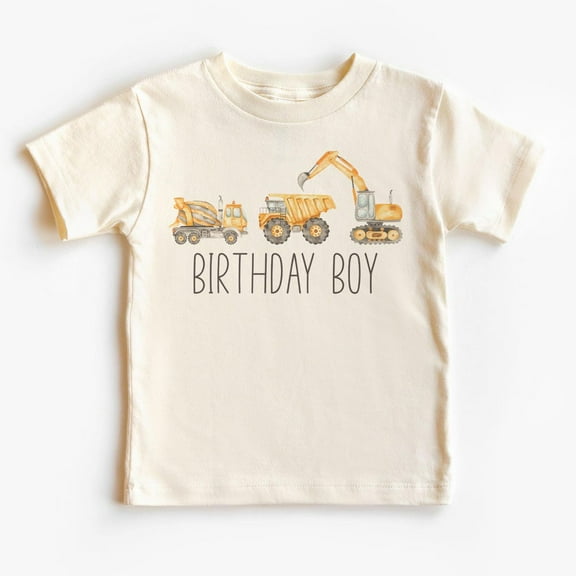 Birthday Construction Vehicles Boys Toddler Shirt - Birthday Boy Party Outfit - Excavator Dump Truck Cement - Kids & Youth Shirts TODDLER SHORT SLEEVE TEE BELLA CANVAS 3001T