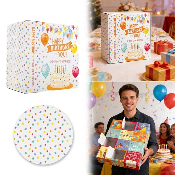 Birthday Countdown Advent Calendar Fillable Surprise Paper Gift Box DIY Custom Party Packaging for Birthday Celebration 14.2×9.4×1.2 Inch White