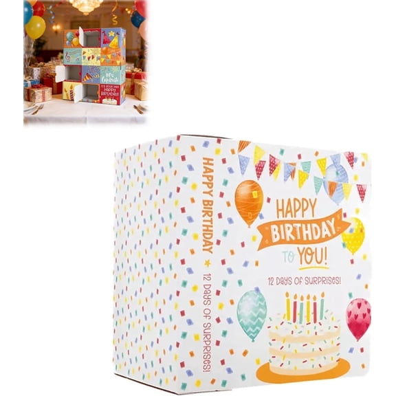 Birthday Countdown Calendar, 12 Days Fillable Empty Gift Box with Lafite Packaging, DIY Custom Surprise Container for Kids Adults Birthday Party Home Intimate Daily Celebration Gathering