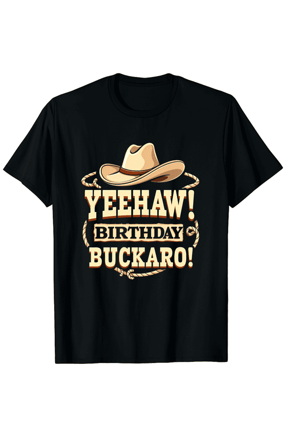 Birthday Cowboy Yeehaw! Birthday Buckaroo Rodeo Party Graphic Black T-Shirt for Men and Women