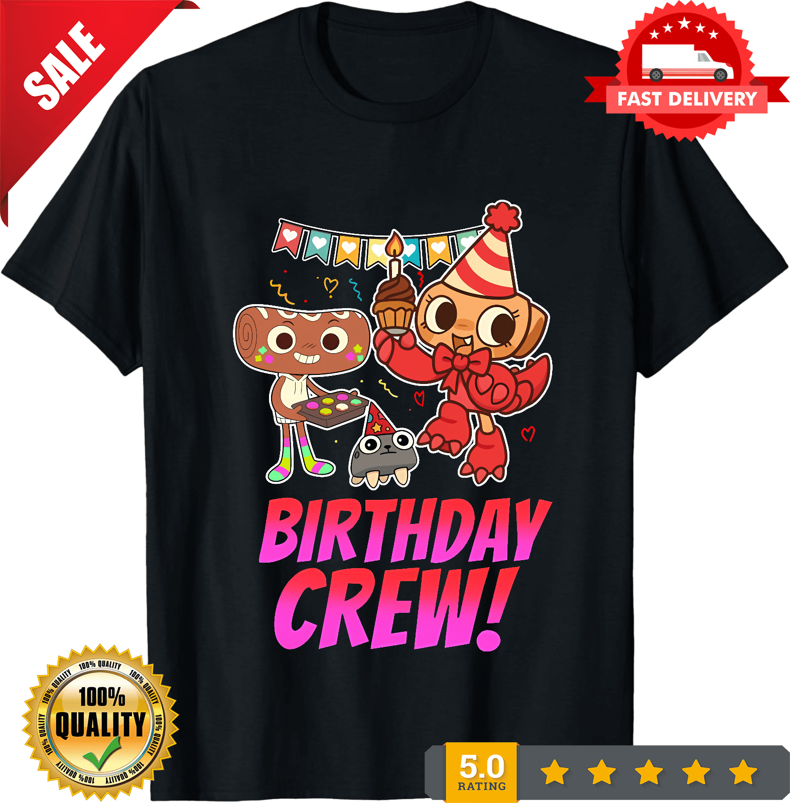 Birthday Crew Dandys World Funny Character Graphic Unisex T-Shirt ...