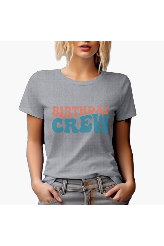 Birthday Crew, Groovy Retro Wavy Text Merch Gift, Heather Grey T-Shirt, Medium