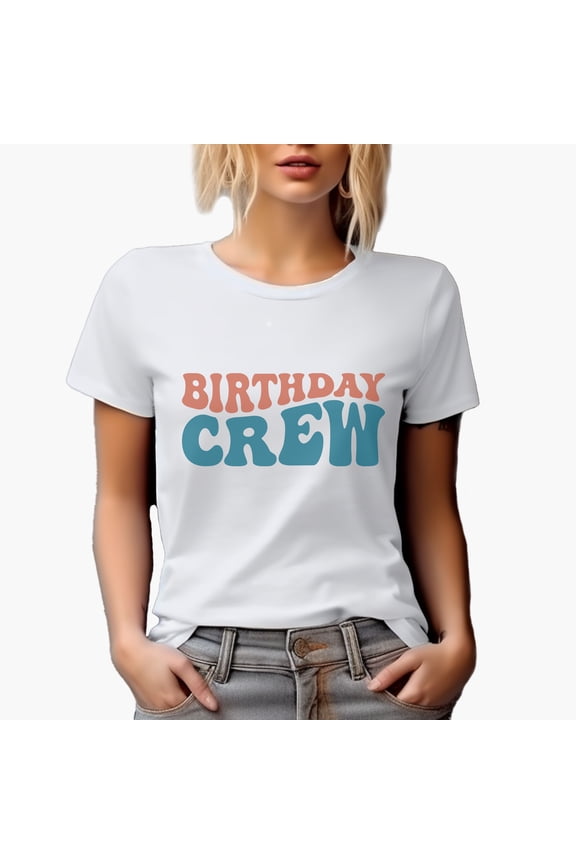 Birthday Crew, Groovy Retro Wavy Text Merch Gift, White T-Shirt, 3XL