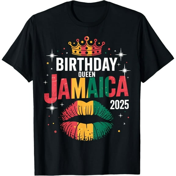 Birthday Crew Jamaica Trip 2025 Lips Bday Party Women Girls T-Shirt100% cotton
