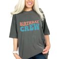 thumbnail image 1 of Birthday Crew, Party Themed, Groovy Retro Wavy Text, Pepper Comfort Colors T-Shirt, Small, 1 of 1