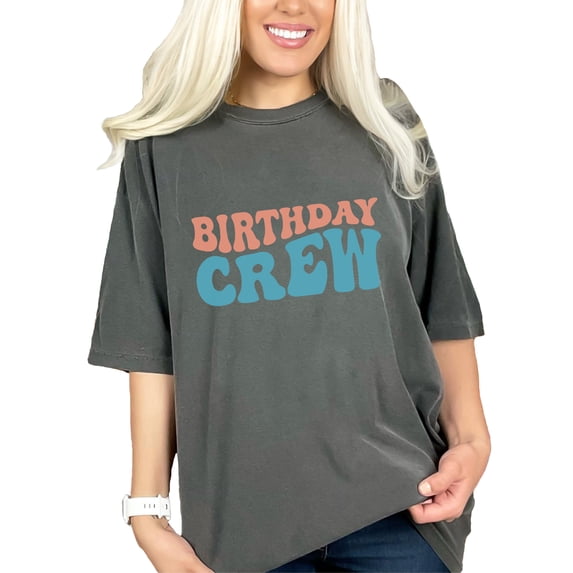 Birthday Crew, Party Themed, Groovy Retro Wavy Text, Pepper Comfort Colors T-Shirt, Small