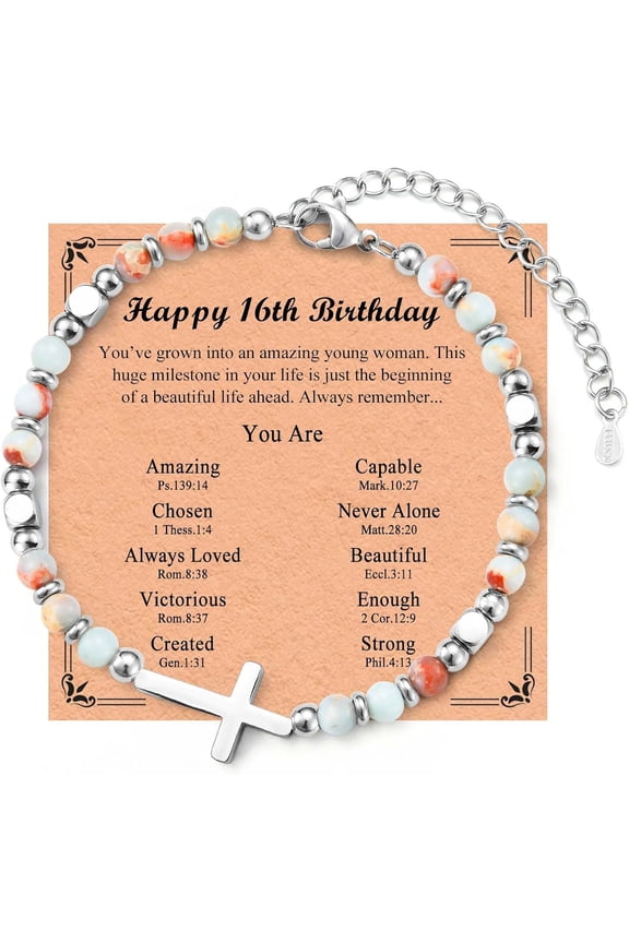Birthday Cross Bracelet Gift for 12, 13, 14, 15, 16, 17, 18-Year-Old Women, Includes Birthday Card, Perfect for Daughters, Granddaughters, Sisters, Nieces, or Best Friends