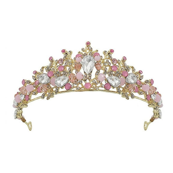 Birthday Crown Charming Tiara Headdress Girl Rhinestone Child Bride Pink