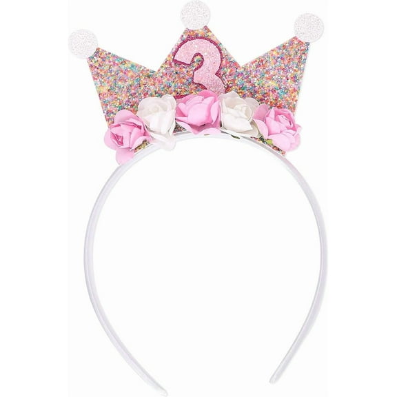 Birthday Crown Headbands for Toddlers - Princess Tiara, Flower Crown for 2nd to 6th Birthday(3 years old)