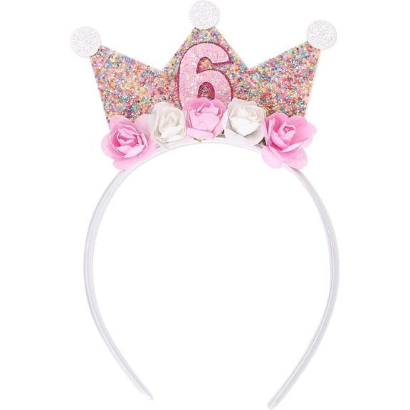 Birthday Crown Headbands for Toddlers - Princess Tiara, Flower Crown for 2nd to 6th Birthday(6 years old)