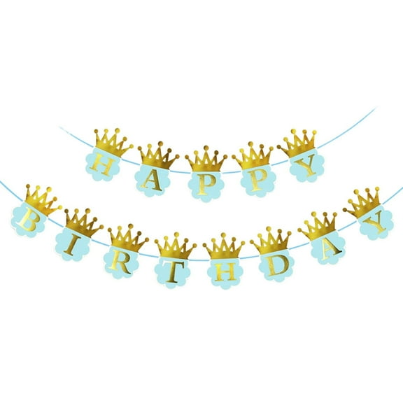 Birthday Crown Letter Pull Flag For Children's Birthday Theme Parties, Featuring Gold-Stamped Crown Design With 3D Touchable Relief Texture And Glitter Tassel Edges, Perfect For