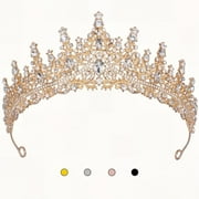 Birthday Crowns for Women Elegant Queen Crystal Crowns Wedding Tiaras for Prom Birthday Cosplay Costumes (Gold)