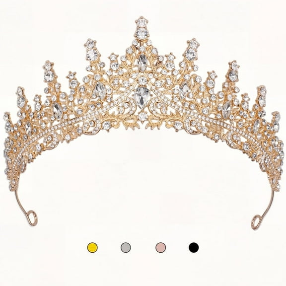 Birthday Crowns for Women Elegant Queen Crystal Crowns Wedding Tiaras for Prom Birthday Cosplay Costumes (Gold)