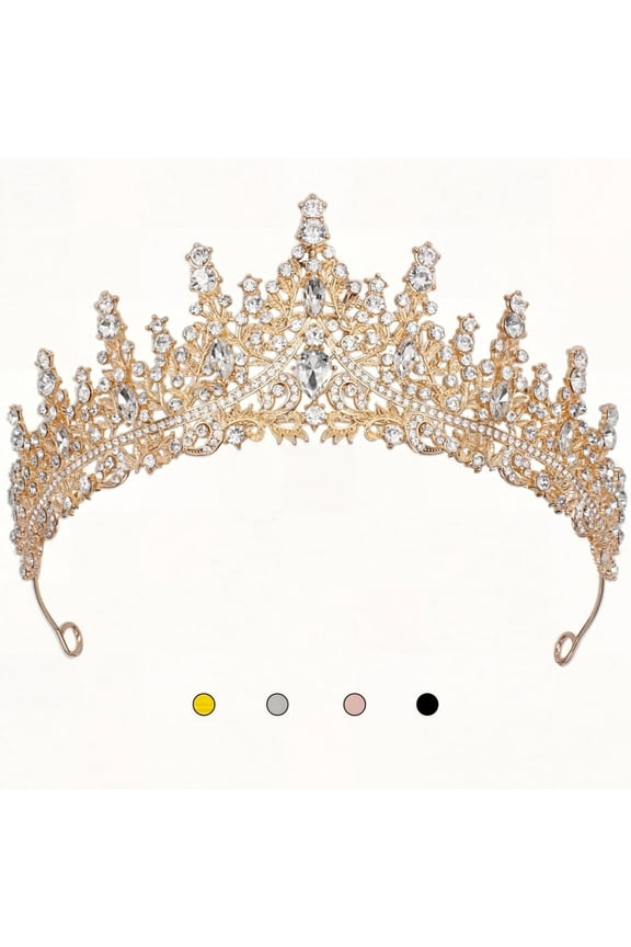 Birthday Crowns for Women Elegant Queen Crystal Crowns Wedding Tiaras for Prom Birthday Cosplay Costumes (Gold)