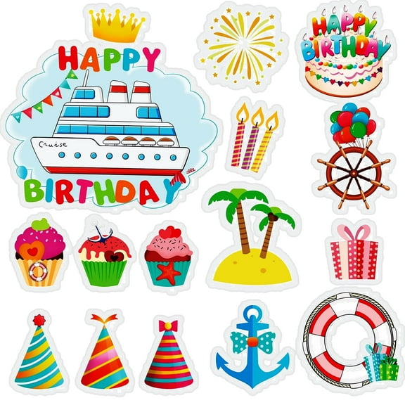 GASIKGOYINE Birthday Cruise Door Decorations, 16Pcs Funny Cruise Door Magnets Magnetic Cruise Accessories Reusable Happy Birthday Door Sign for Refrigerator Ship Stateroom Office Carnival Party