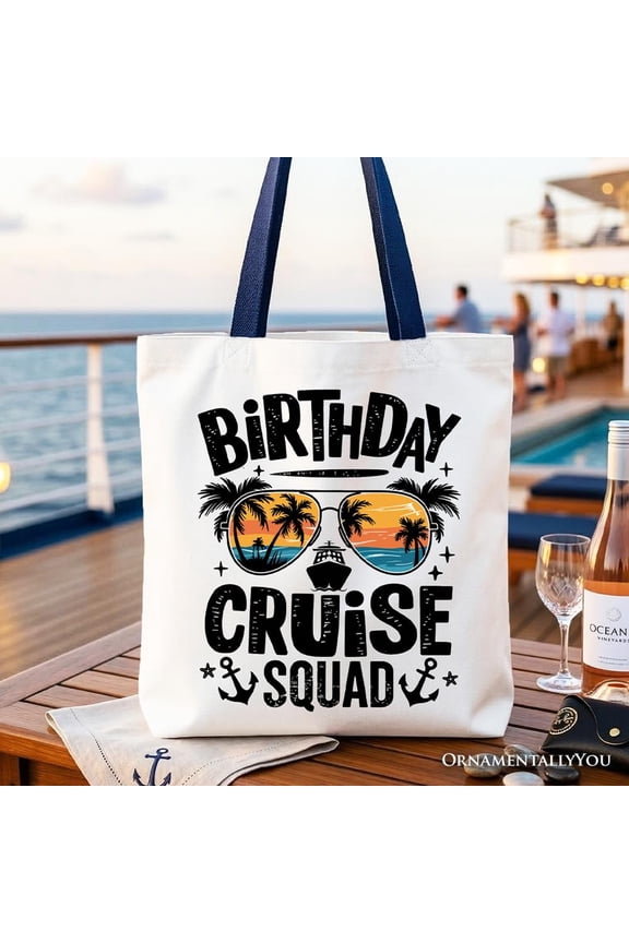Birthday Cruise Squad Tote Bag, Tropical Vacation Cruise Trip Gift Shopper