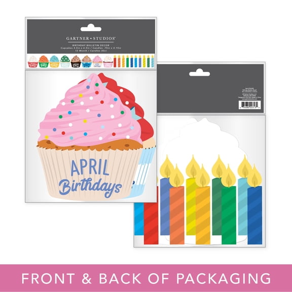 Birthday Cupcake Bulletin Board Decorations With Shaped Candles - 12 Cupcakes & 30 Candles