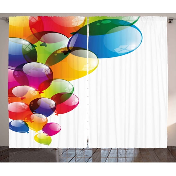 Ambesonne Colorful Curtains 2 Panel Set, Vibrant Balloons Joy, 108" x 108", Multicolor