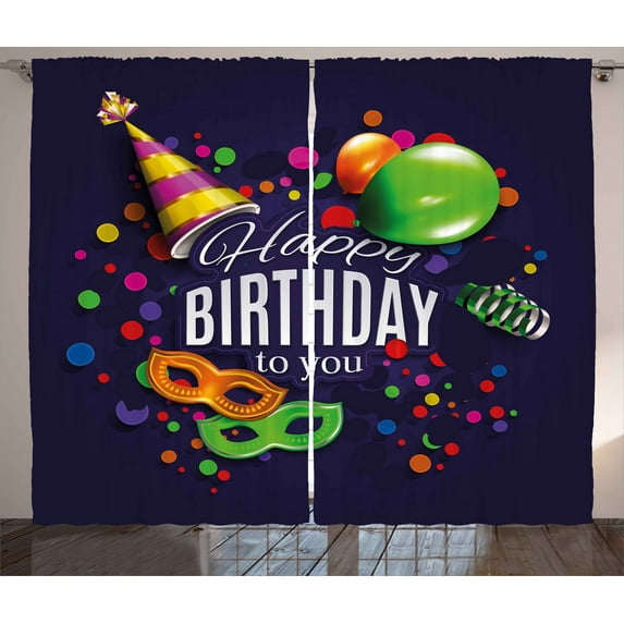 Ambesonne Indigo Curtains 2 Panel Set, Balloons Ribbons s, 108" x 108", Multicolor