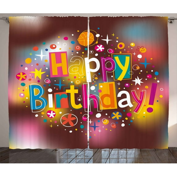 Ambesonne Floral Curtains 2 Panel Set, Birthday Message Fun, 108" x 63", Multicolor