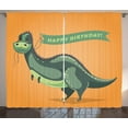 thumbnail image 1 of Ambesonne Dinosaur Curtains 2 Panel Set, Birthday Greetings Fun, 108" x 108", Green Pale Green Orange, 1 of 3