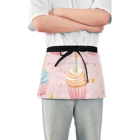 Birthday Cute Cupcakes with Candles Stars Short Server Apron with 3 Pockets for Unisex Chef Gardening