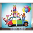 thumbnail image 1 of Birthday Decorations Curtains 2 Panels Set, Colorful Car with Presents Toys Holiday Lollipops Party Hat Balloons, Window Drapes for Living Room Bedroom, 108W X 90L Inches, Multicolor, by Ambesonne, 1 of 3