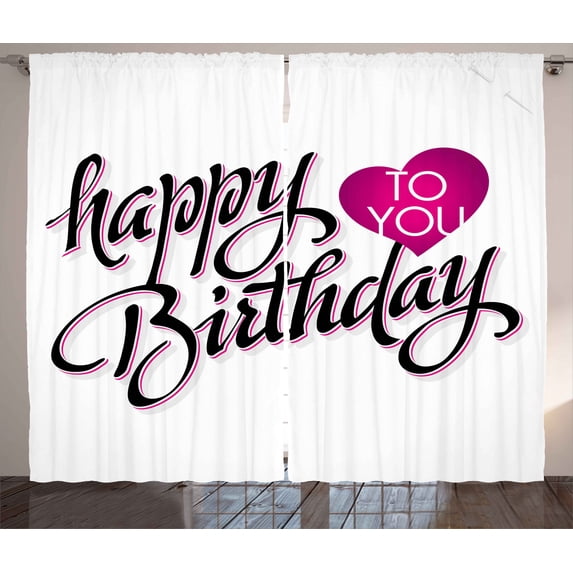 Ambesonne Modern Curtains 2 Panel Set, Typo Message, 108" x 84", Fuchsia Black White