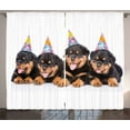 thumbnail image 1 of Ambesonne Birthday Curtains 2 Panel Set, Birthday Dogs Hats, 108" x 84", Marigold and Black, 1 of 3