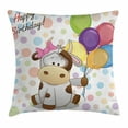 thumbnail image 1 of Birthday Decorations for Kids Throw Pillow Cushion Cover, Baby Cow Colorful Balloons on Abstract Polka Dot Bakcdrop, Decorative Square Accent Pillow Case, 18 X 18 Inches, Multicolor, by Ambesonne, 1 of 2