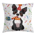 thumbnail image 1 of Birthday Decorations for Kids Throw Pillow Cushion Cover, Black and White Boston Terrier with Colorful Party Backdrop, Decorative Square Accent Pillow Case, 20 X 20 Inches, Multicolor, by Ambesonne, 1 of 2