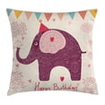thumbnail image 1 of Birthday Decorations for Kids Throw Pillow Cushion Cover, Indian Paisley Image with Purple Elephant Party Cone Hearts Flags, Decorative Square Accent Pillow Case, 20 X 20 Inches, Pink, by Ambesonne, 1 of 1