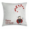 thumbnail image 1 of Birthday Decorations for Kids Throw Pillow Cushion Cover, Ladybug Wings Flower Inspired Heart Shaped Balloons, Decorative Square Accent Pillow Case, 24 X 24 Inches, Red Black and White, by Ambesonne, 1 of 2