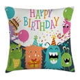 thumbnail image 1 of Birthday Decorations for Kids Throw Pillow Cushion Cover, Little Baby Monsters Party Cones Confetti Balloons Image, Decorative Square Accent Pillow Case, 18 X 18 Inches, Multicolor, by Ambesonne, 1 of 2