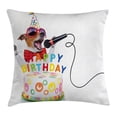 thumbnail image 1 of Birthday Decorations for Kids Throw Pillow Cushion Cover, Musician Singer Dog with Glasses and Party Cake Cones Image, Decorative Square Accent Pillow Case, 24 X 24 Inches, Multicolor, by Ambesonne, 1 of 2