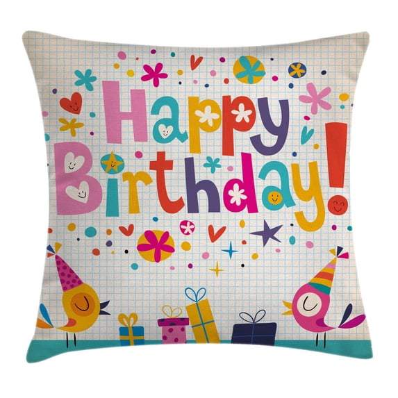 Birthday Decorations for Kids Throw Pillow Cushion Cover, School Math Note Pad Floral Rainbow Colored Party Quote Print, Decorative Square Accent Pillow Case, 20 X 20 Inches, Multicolor, by Ambesonne
