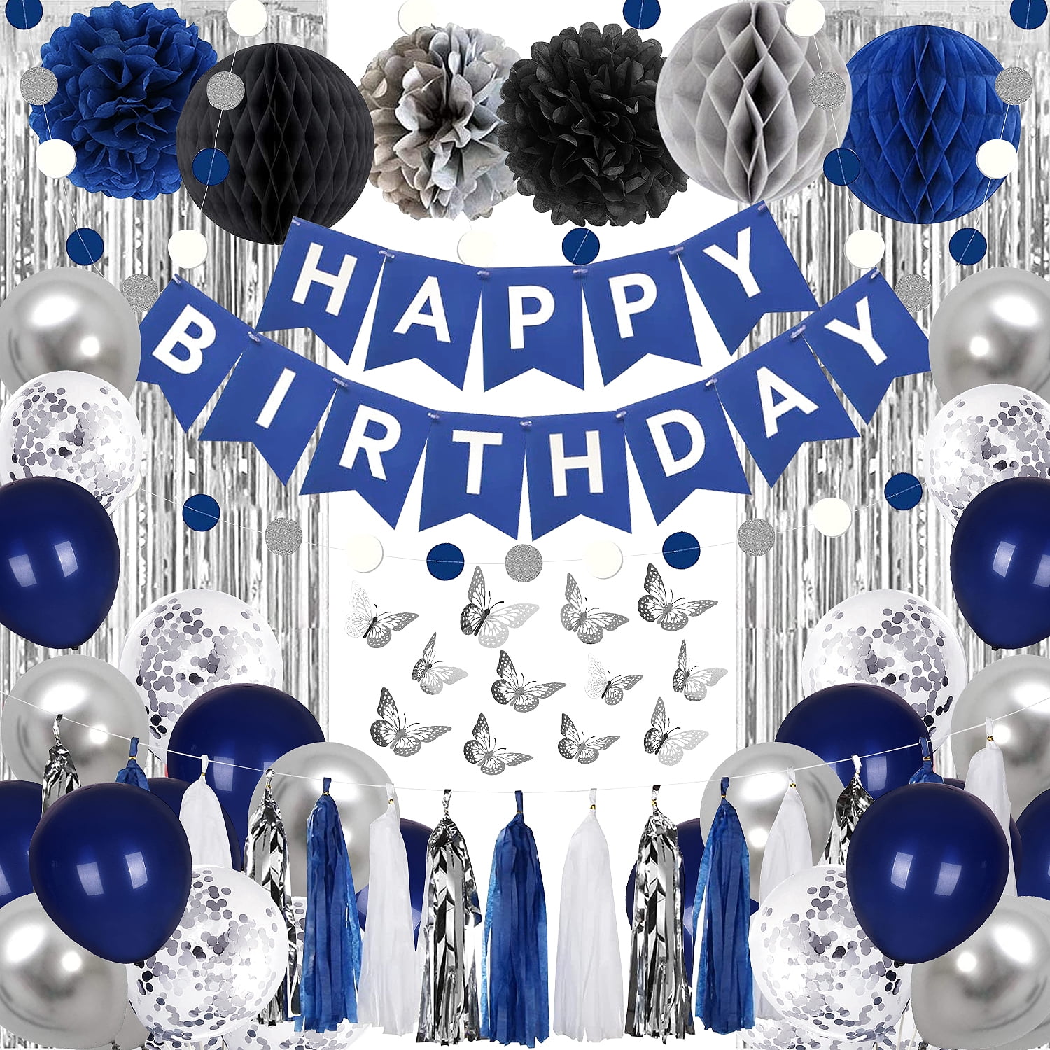 Red & Black Birthday Decorations Kit - Banner, Honeycomb Balls, Garland & Balloons For Parties