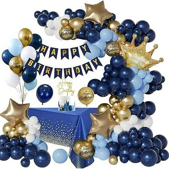 Birthday Decorations Navy Blue Gold Balloon Birthday Party Decorations, Happy Birthday Banner, Happy Birthday Garland Balloons Navy Blue Gold Decor for Birthday Anniversary Party Decorations