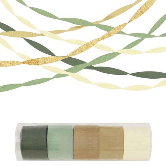 Birthday Decorations, Sage Green Gold Crepe Paper Streamers Party Decorations(5 Rolls) for Baby Shower, Camp Bachelorette, Bridal Shower, Wedding, Engagement Safari Woodland Boho Party Decor