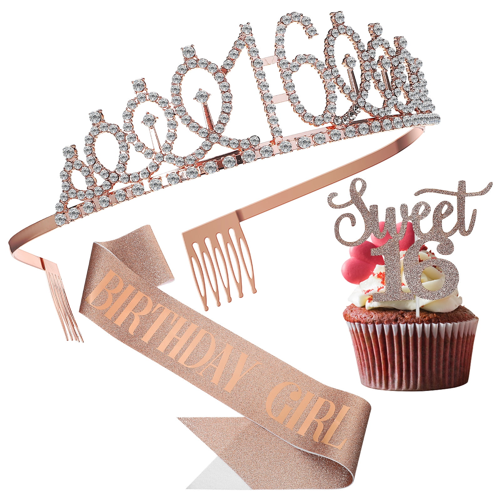 Birthday Decorations Set Including Crown Cake Topper Sash Sweet 16