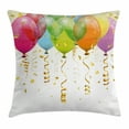 thumbnail image 1 of Birthday Decorations Throw Pillow Cushion Cover, 3D Style Flying Balloons Curled Ribbons Confetti Rain Entertainment, Decorative Square Accent Pillow Case, 16 X 16 Inches, Multicolor, by Ambesonne, 1 of 2