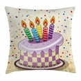 thumbnail image 1 of Birthday Decorations Throw Pillow Cushion Cover, Creamy Cake Illustration with Candles Retro Polka Dots Stars Striped, Decorative Square Accent Pillow Case, 16 X 16 Inches, Multicolor, by Ambesonne, 1 of 2