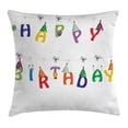 thumbnail image 1 of Birthday Decorations Throw Pillow Cushion Cover, Cute Colorful Letters on Ropes Funny Faces Pointy Party Hats for Kids, Decorative Square Accent Pillow Case, 18 X 18 Inches, Multicolor, by Ambesonne, 1 of 2
