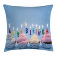 thumbnail image 1 of Birthday Decorations Throw Pillow Cushion Cover, Delicious Creamy Cupcakes with Letter Candles Sweet Celebration Theme, Decorative Square Accent Pillow Case, 16 X 16 Inches, Multicolor, by Ambesonne, 1 of 2