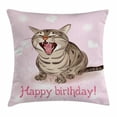 thumbnail image 1 of Birthday Decorations Throw Pillow Cushion Cover, Funny Cat Sings a Greeting Song Pink Backdrop with Hearts Flowers, Decorative Square Accent Pillow Case, 20 X 20 Inches, Baby Pink Brown, by Ambesonne, 1 of 2