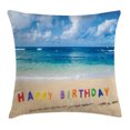 thumbnail image 1 of Birthday Decorations Throw Pillow Cushion Cover, Happy Birthday Sign on the Tropical Beach in Hawaii Sweet Surprise, Decorative Square Accent Pillow Case, 20 X 20 Inches, Multicolor, by Ambesonne, 1 of 2